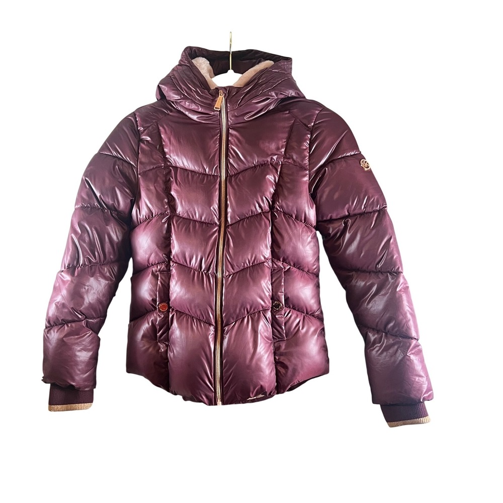 Michael Kors Kids Puffer‎ Jacket Eggplant Purple Hooded Zip Front Coat Size 14